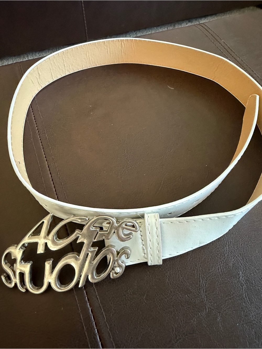 Acne Studios White Leather Logo Belt